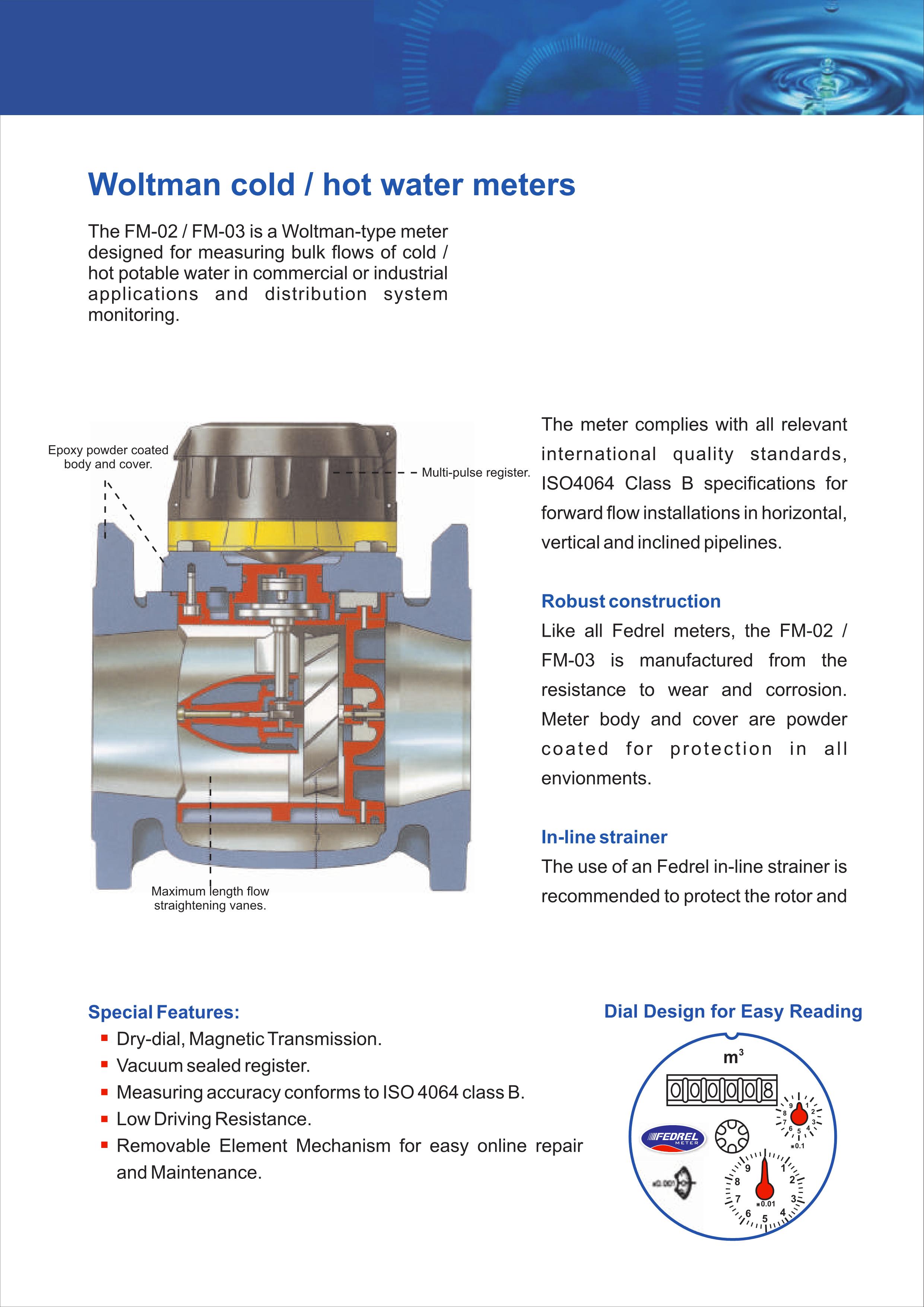 Đặc điểm kỹ thuật của đồng hồ nước Fedrel Flowmeter